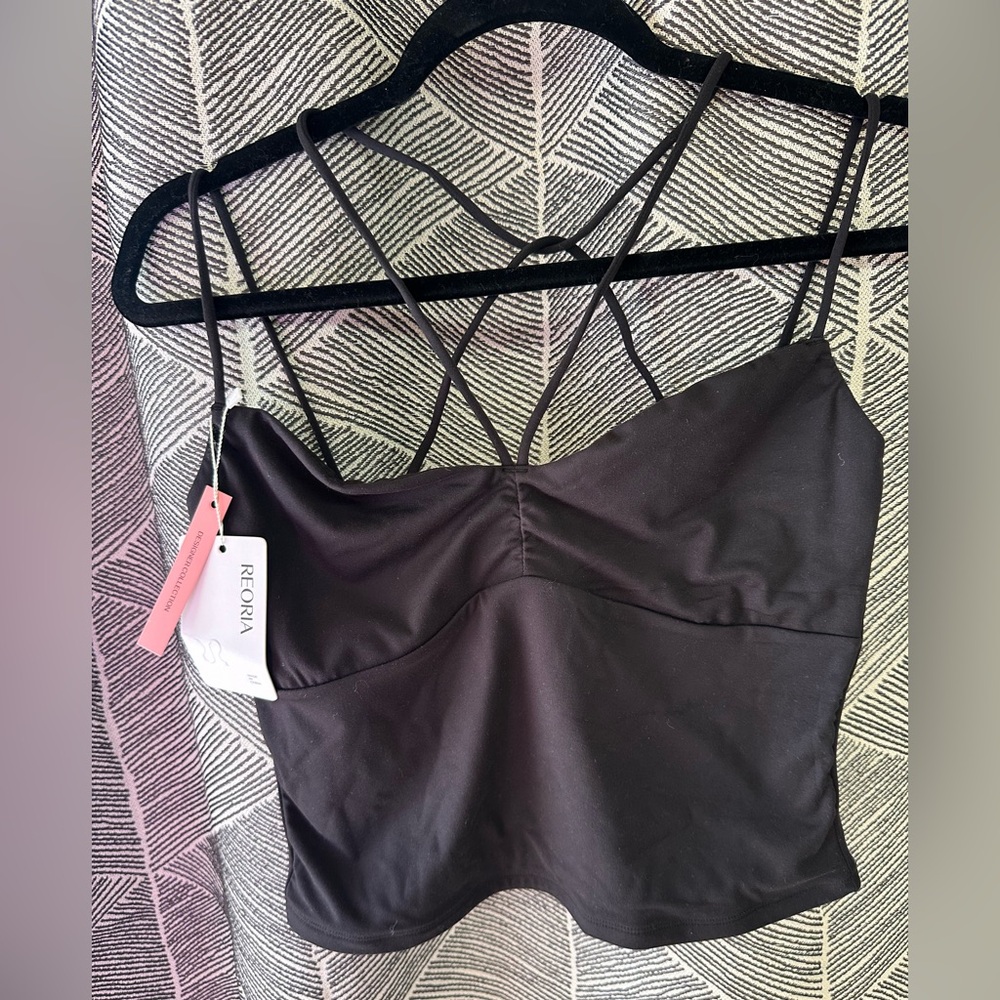 REORIA U-Neck Adjustable Tie-Front Crop Top Soft Sexy Sleeveless Tops <<<304>>>
